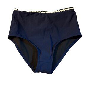 J.Crew XS Navy High-Waist Bikini Bottom With Cream Trim NWT